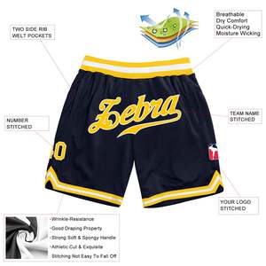 Pantalones cortos de baloncesto personalizados, tela ligera transpirable y cintura elástica, pantalones cortos de baloncesto blancos y dorados azul marino personalizados - Product Image 2
