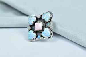 Pink <b>Conch</b> and Opal Sterling Silver Statement <b>Ring</b> for Women - Product Image 3