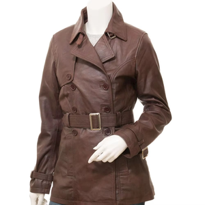 Abrigo de Invierno de Cuero Personalizable para Mujer, Chaqueta de Cuero Genuino Cálida de Último Diseño en Venta - Product Image 1