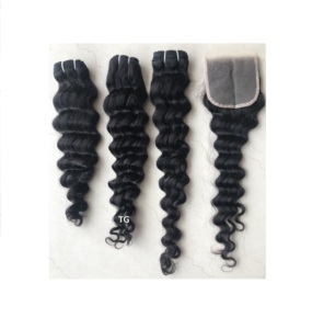 Temple Mink brésilien brut vierge 4x4 HD fermeture cuticule aligné vierge brésilienne faisceaux de cheveux humains style vague Extension de cheveux - Product Image 1