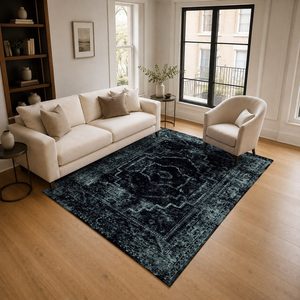 Tapis de salon en chenille antidérapant, motif design noir charbon, imprimé numériquement, lavable en machine, vente en gros RUGS DEPOT LXDP-0973 - Product Image 2