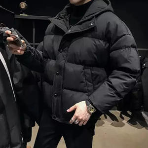 แจ็กเก็ตขนเป็ดมีฮู้ดโอเวอร์ไซส์ผู้ชายผ้าแคนวาสแบบถักคอตั้งแบบลำลองมีซิปปิดสำหรับฤดูหนาวโลโก้ออกแบบได้ตามต้องการ - Product Image 2