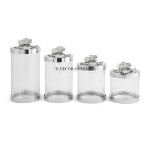 ถังเก็บอาหารทำจากแก้วใสสีเงินมันวาวฐานโลหะหนักพร้อมฝาปิดด้านบนดีไซน์โดดเด่น - Product Image 1