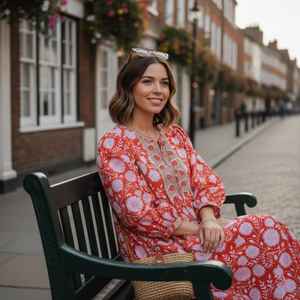 Vestido Midi de Algodón Floral Naranja, Estilo Bohemio de Verano, Vestido Cómodo para Mujer, Ropa Casual de Algodón - Product Image 3