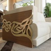 Canapé de salon en bois de teck arabe de luxe Accent de calligraphie dorée pour la maison hôtel bureau moyen-orient Émirats arabes unis Dubaï Turquie marché