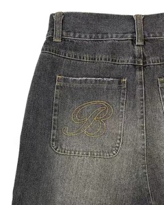 Nouveau Vente en gros Jorts personnalisés à la mode pour hommes avec broderie en détresse Jorts Baggy de haute qualité lavés Shorts en jean à double ourlet avec lavage à l'acide - Product Image 3