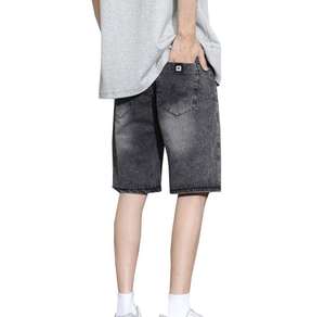 High Quality Embroidery Patchwork <b>Jorts</b> <b>Baggy</b> Distressed Washed Denim Rhinestone Jeans Shorts Men - Product Image 2