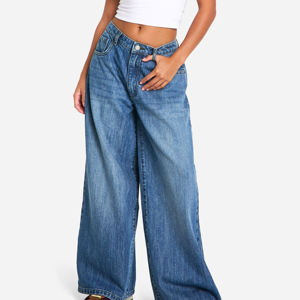 Custom Logo High Quality Casual High <b>Elastic</b> <b>Waist</b> Plus Size Trousers Denim <b>Jeans</b> Women <b>With</b> Pockets - Product Image 1