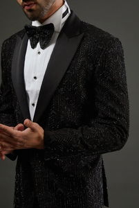 สูทงานแต่งงานสีดำเงางามสำหรับผู้ชายชุดทักซิโด้งานพรอมสุดหรูของขวัญชุดสูทงานแต่งงานสำหรับผู้ชาย - Product Image 6