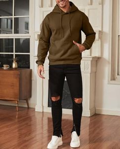 Sudadera con capucha pesada de primavera y otoño, Sudadera con capucha mezclada de algodón puro para deportes de ocio de Color sólido, Sudadera con capucha para hombres y mujeres - Product Image 3