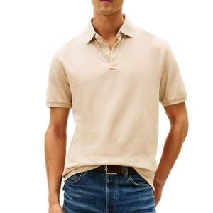 Chemise Homme Premium Beige en Polyester/Coton Tricoté Uni Respirant 180g Boutonnée ODM Manches Courtes Smart Casual Vente en Gros - Product Image 2