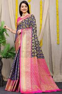 Sari de Seda Tejido a Mano de Kanchipuram, Diseño de Moda, para Fiestas y Bodas, Venta al por Mayor en Línea - Product Image 3