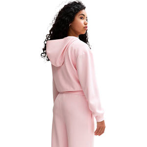 Pull à capuche personnalisé pour femmes Sweat à capuche respirant anti-rétrécissement en polyester/coton de couleur rose unie pour femmes - Product Image 4