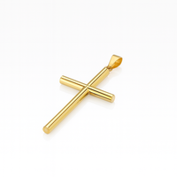 Colgante de Cruz Cristiana Religiosa Hecho a Mano en Oro de 14K, Grande, Sólido, Amarillo, Unisex, para Hombre y Mujer, Regalo, Sin Níquel