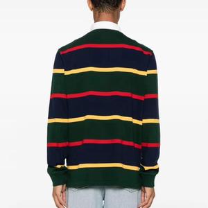 Camiseta personalizada de peso pesado con botones vintage, camiseta de gran tamaño, fabricante de camisetas de algodón boxy con rayas térmicas, camiseta Polo de manga larga de rugby - Product Image 5