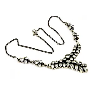 Collier vintage pour femme en argent 925 plaqué rhodium avec cristaux et strass, chaîne serpent, bijoux à porter au quotidien - Product Image 3