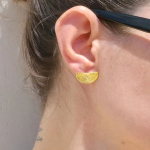 Ancient Greek Theatre <b>Stud</b> Earrings for Women's Fashion 18k Solid Gold Plated Ancient Greek Design Earrings - Product Image 1