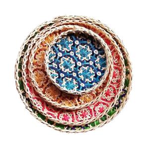 KITCHEN <b>GADGETS</b> Storage Trays Bamboo Woven Decorative Tray Serving Pattern Round Colorful Placemat Plates Basket <b>Home</b> Wall Decor - Product Image 1