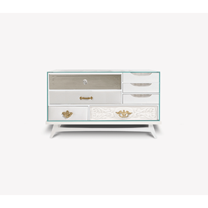 Table de chevet minimaliste blanche Mondrian, meuble d'appoint français pour chambre/salon, idéal pour appartement - Product Image 1