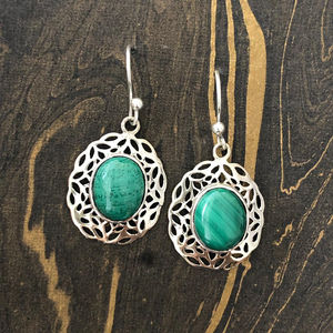 Malachite Gemstone Sterling Silver Filigree Handmade Drop Earrings for Everyday Wear Good Quality Stone Jewelry Wholesale - Product Image 1