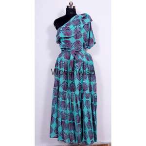 Prix de gros de haute qualité main bloc imprimé coton Maxi robe sans manches longue tenue décontracté pour les femmes indiennes - Product Image 1