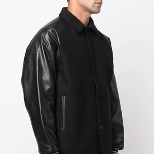 OEM y ODM Hombres Stand Collar Lona Letterman Chaqueta de béisbol Nueva llegada Plus Size Casual Varsity Jacket para la venta - Product Image 3