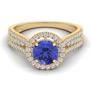 Anillo de Tanzanita Redonda con Corte Brillante de 1.3 Quilates, Precio al por Mayor de REYES, en Oro Sólido de 14K, con Halo de Diamantes Certificados por IGI - Product Image 6