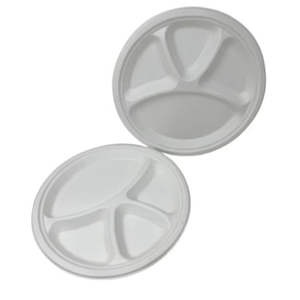 Assiette jetable en canne à sucre écologique de 10 pouces, 4 compartiments, vaisselle compostable pour les fêtes, les repas et la restauration - Product Image 1