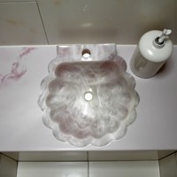 Lavabo de salle de bain moderne en pierre de quartz rose écologique, design floral, fait main, forme personnalisée, Agra