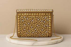 Fashionable Mosaic Evening Clutch with Artistic Pattern Detailing Handmade Mosaic <b>Bridal</b> Clutch Bag with Decorative Metal Frame - Product Image 3