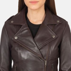 Fabricant professionnel femme Veste de motard en cuir bordeaux Fermeture Casual XS Service OEM disponible grossiste de haute qualité - Product Image 4
