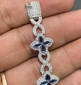 <b>Marvelous</b> Marquise Cut Moissanite Blue Clover Bracelet Made By 925 Silver And Round Brilliant Cut Diamonds For Unisex - Product Image 1