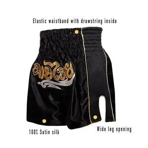 2025 nuevo diseño al por mayor pantalones cortos de boxeo con logotipo personalizado Muay Thai pantalones cortos de satén Fitness Fight Boxing Shorts - Product Image 3
