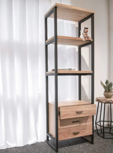 Estante de Madera de Teca Natural con Marco de Metal, Estantería con Acento Industrial, Muebles Funcionales para Interior y Exterior, Hotel, Villa y Café - Product Image 6