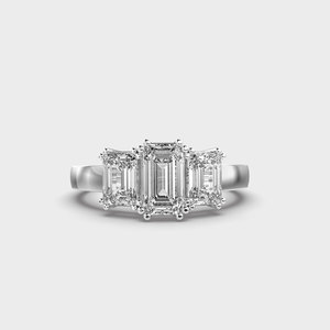 รูปทรงสี่เหลี่ยมผืนผ้าเพชรมรกตตัด Lab ปลูกแหวนเพชรสามหินแหวนหมั้นแหวนพิเศษวันสตรี - Product Image 1
