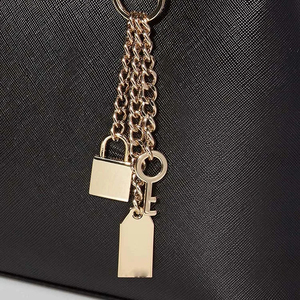 <b>Women's</b> <b>Black</b> Saffiano Leather Handbag with Removable Strap and Chain Decoration Classic Shoulder <b>Bag</b> for Daily Use - Product Image 5