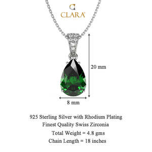 Pendentif Goutte d'Eau Vert Foncé Plaqué Rhodium en Argent Sterling 925 – Cadeau pour Femmes et Filles - Product Image 5