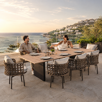 Ensemble de table et chaises de terrasse pour hôtel-resort, résistant aux intempéries, en aluminium tressé avec cordes, personnalisable OEM