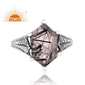 Best selling <b>oxidized</b> sterling silver natural Black Rutile gemstone statement ring custom jewelry manufacturerBest Selling Oxidi - Product Image 2