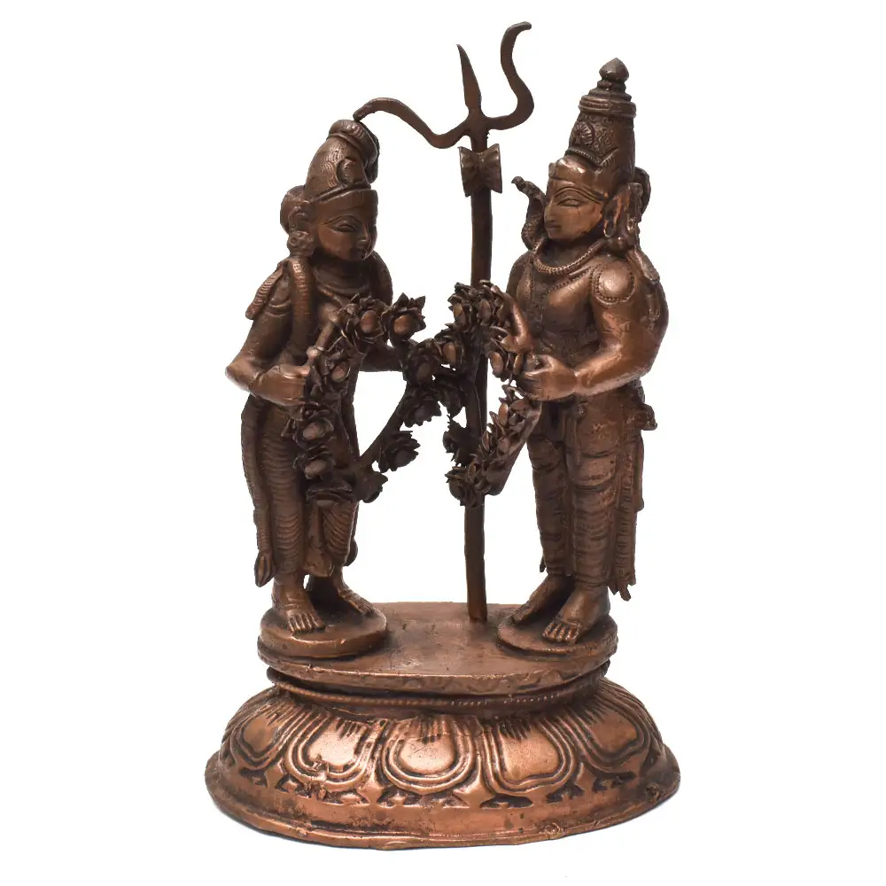 Handmade Indian Copper Marriage of Shiva and Parvati Exchanging Garland Statue Home Decor Gift Items Height: 18 cm GNSP-72