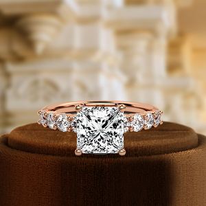 แหวนหมั้นเพชรเพาะเลี้ยง 1 กะรัต, แหวนหมั้นประดับเพชรแบบ Pave, แหวนหมั้นทองคำแท้ 14K ดีไซน์เฉพาะตัว, เพชรทรงแฟนซี Princess - Product Image 3