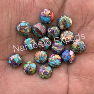 8X8mm ทองแดงผสมธรรมชาติเทอร์ควอยซ์ทรงกลม Cabochon ทุกขนาดที่มีอยู่แบนกลับเครื่องประดับทำหินอัญมณีหลวม - Product Image 1