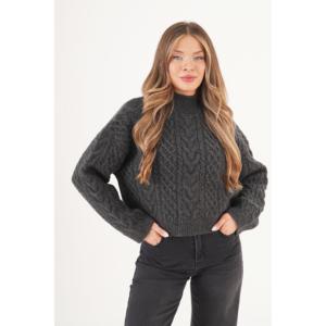 Pull en maille torsadée anthracite pour femme LUSTRIN, tricot doux et chaud pour l'hiver, vente en gros - Product Image 4