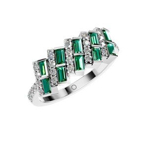 Bague Art Déco Moderne pour Femme 950 Platine IGI Certifiée Diamant Cultivé en Laboratoire et Émeraude Synthétique Fiançailles pour Mariage - Product Image 1