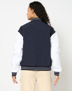 Chaqueta universitaria ligera para mujer, manga polar, mezcla de lana, ropa de abrigo elegante, bomber con letras universitarias a la moda - Product Image 6