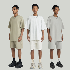 Ropa deportiva de ocio para hombre, conjunto de dos piezas, pantalones cortos de manga corta con cuello en V de punto transpirable para exteriores de verano - Product Image 3