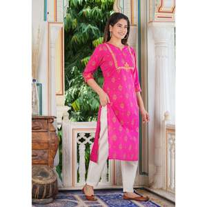 เดรสลำลองผ้าคอตตอนคามบริกปักลาย zari สีชมพูทรงตรง - Product Image 6