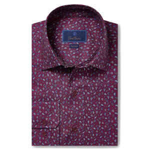 Camicia Formale David Donahue Taglia 16 in Popeline con Motivo Paisley Mini, Antipiega per la Stagione Primaverile - Product Image 1