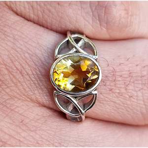 925 Sterling Silver Handmade Celtic Knot <b>Ring</b> with Citrine Unique Boho <b>Statement</b> Gemstone Elegant Oval Inlay Gift for Her - Product Image 5