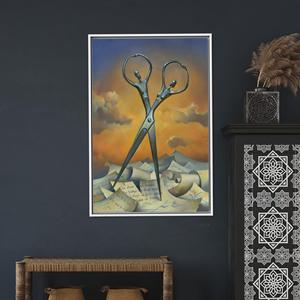 Surreal Scissors Canvas Wall Art - Impression artistique onirique, encadrée en blanc - Product Image 1